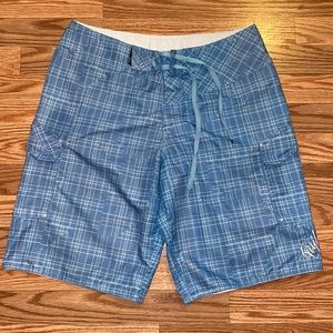 QuikSilver Blue Plaid Board Shorts (used once)